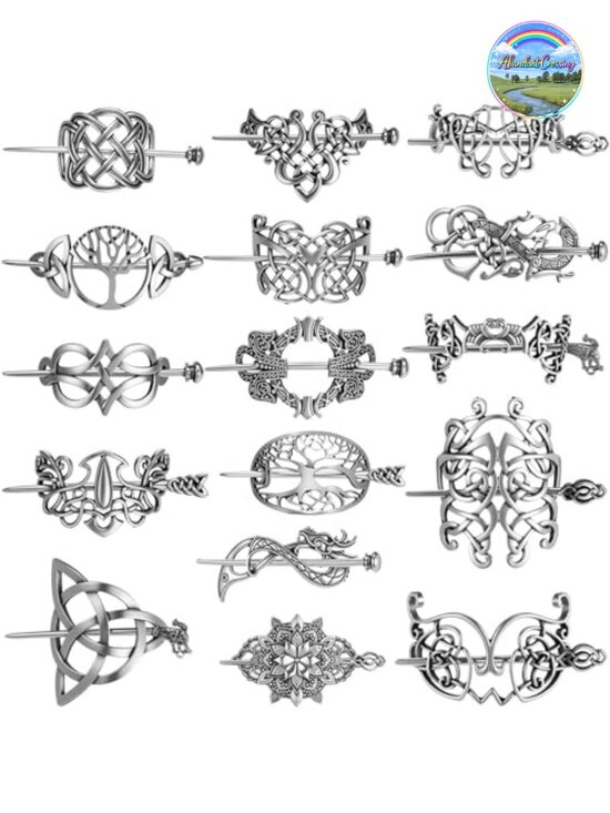 16 Pcs Viking Celtic Hair Clips Retro Silver Metal Barrette Pins main image 4